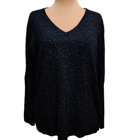 Amazon Essentials XL Navy Blue Leopard Print Sweater V Neck Long Sleeve Pullover - Picture 11 of 12